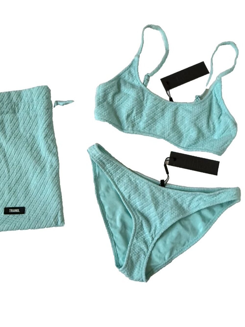 Triangl Womens L Small++ Bikini Set Swimsuit Blue Turquoise Aqua Smock Texture